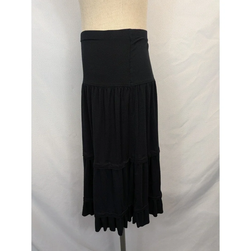 Karen‎ Kane Tiered Midi Skirt XL Black Ruffle Boho Gothic Modest Made in USA